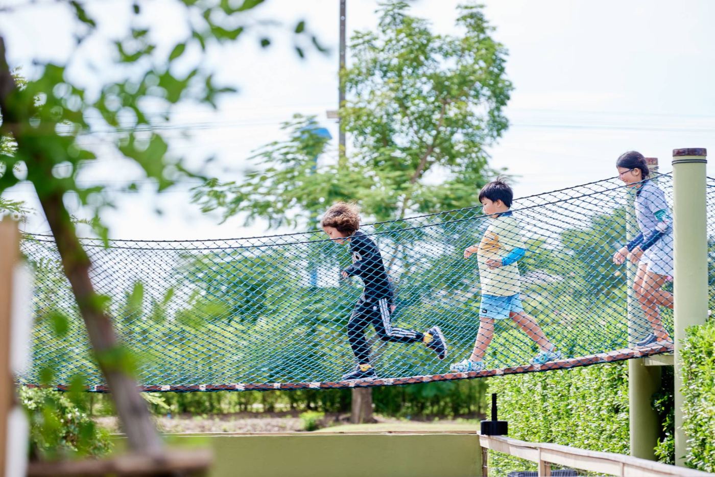 เด็ก ๆ เล่นสะพานเชือกผจญภัยที่ Maze For Fun